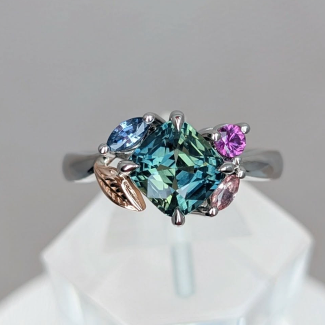 Cushion sapphire cluster ring — Julie Chau