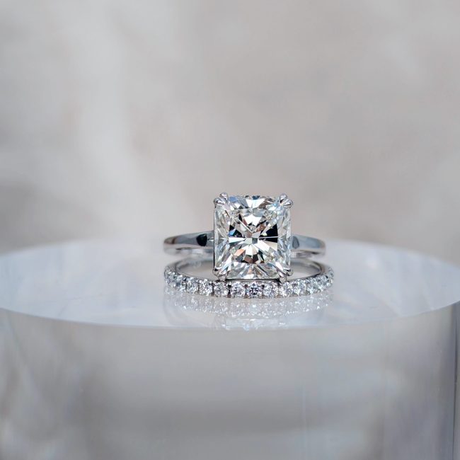 Radiant cut hidden halo ring — Thu Hoang